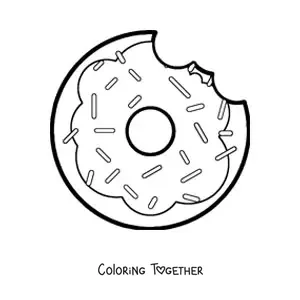 Coloring page of a donut with a bite taken out of it