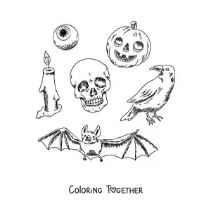 Coloring page of horror Halloween elements