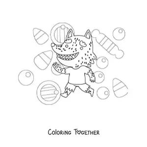 Coloring page of a cartoon Halloween werewolf