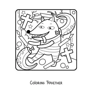 Coloring page of a cartoon of a Halloween werewolf