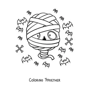 Coloring page of a Halloween mummy face