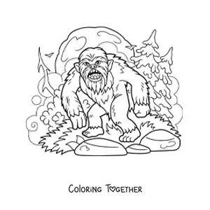Coloring page of Bigfoot on Halloween