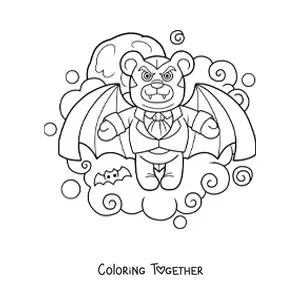 Coloring page of a vampire bear for Halloween