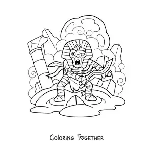 Coloring page of a scary Halloween mummy