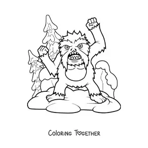 Coloring page of a Halloween yeti