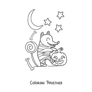 Coloring page of a kawaii mummy possum for Halloween