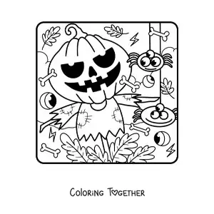 Coloring page of a Halloween scarecrow
