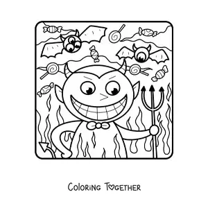 Coloring page of a cartoon Halloween devil