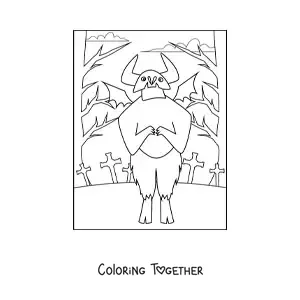 Coloring page of a Halloween devil