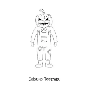 Coloring page of a scary Halloween scarecrow