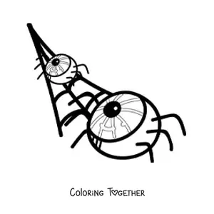 Coloring page of an eye-shaped Halloween spider