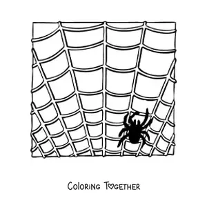 Coloring page of a Halloween spider on its web