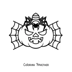 Coloring page of a spider with a Halloween pumpkin
