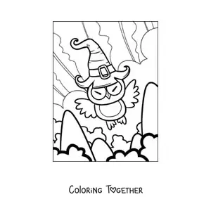 Coloring page of a cartoon Halloween owl