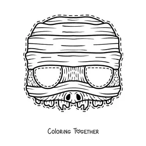 Coloring page of a mummy Halloween mask