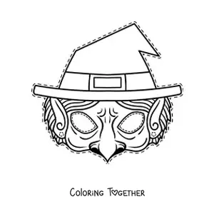 Coloring page of a witch Halloween mask