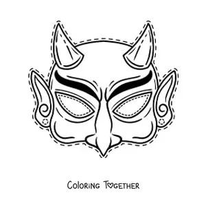 Coloring page of a devil Halloween mask