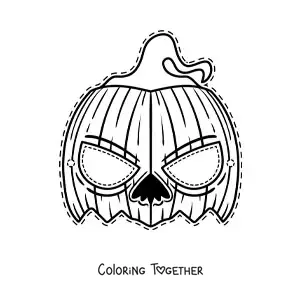 Coloring page of a scary pumpkin Halloween mask