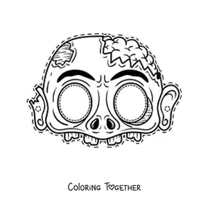 Coloring page of a zombie Halloween mask