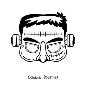 Coloring page of a Frankenstein Halloween mask