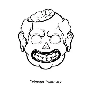 Coloring page of a scary zombie Halloween mask