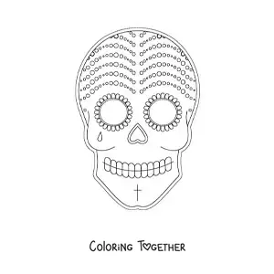 Coloring page of a Mexican skull Halloween mask