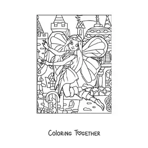 Coloring page of a beautiful fairy princess