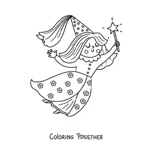 Coloring page of a kawaii fairy godmother