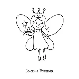 Coloring page of a magical kawaii fairy princess