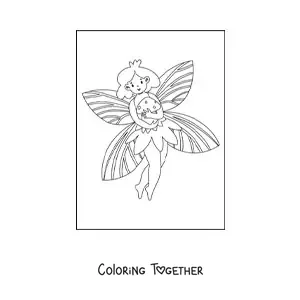 Coloring page of a simple fairy with a magic mushroom