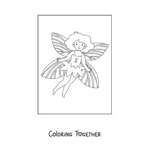 Coloring page of a simple happy fairy flying