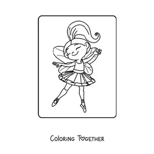 Coloring page of a happy fairy ballerina girl