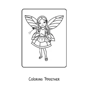 Coloring page of a cartoon magic fairy