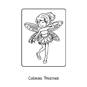 Coloring page of a cartoon happy fairy