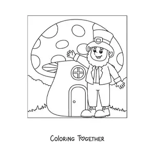 Coloring page of an Irish leprechaun in a magical forest