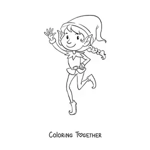 Coloring page of a cartoon magic elf dancing