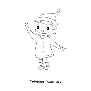 Coloring page of a kawaii elf girl