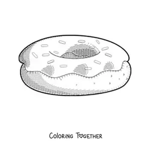 Coloring page of a donut with glaze and sprinkles