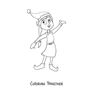 Coloring page of a cartoon elf girl
