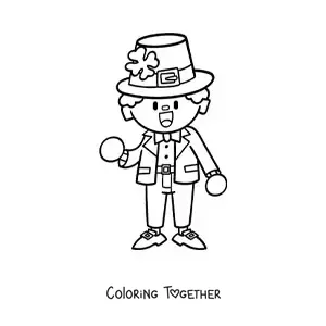 Coloring page of a lucky Irish leprechaun