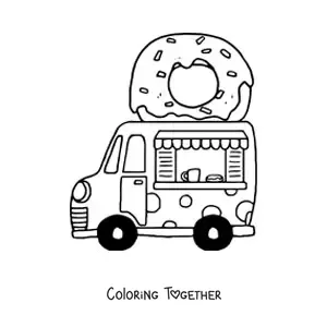 Coloring page of a donut food truck