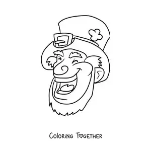 Coloring page of a laughing Irish leprechaun face