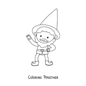 Coloring page of a simple cartoon elf