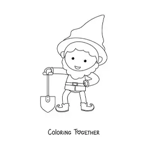Coloring page of a garden gnome with a shovel
