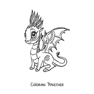 Coloring page of a beautiful kawaii baby dragon