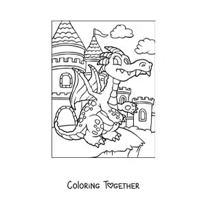 Coloring page of a big cartoon dragon