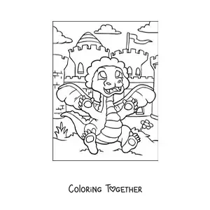 Coloring page of a cartoon baby dragon