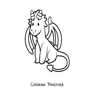 Coloring page of a kawaii baby dragon with horns
