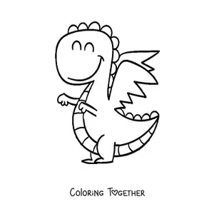 Coloring page of a cartoon baby dragon