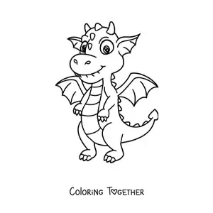 Coloring page of a cute cartoon baby dragon